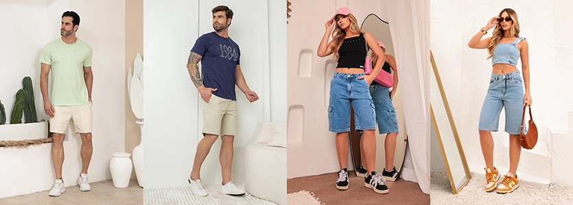Bermudas jeans: opções masculinas e femininas para sua loja