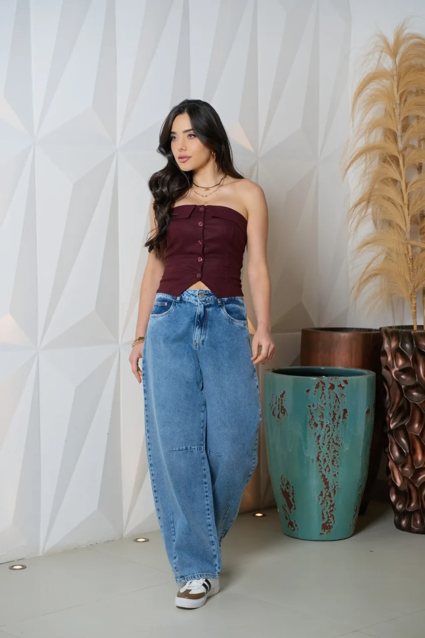 Calça Jeans Baggy com Recortes Marsias